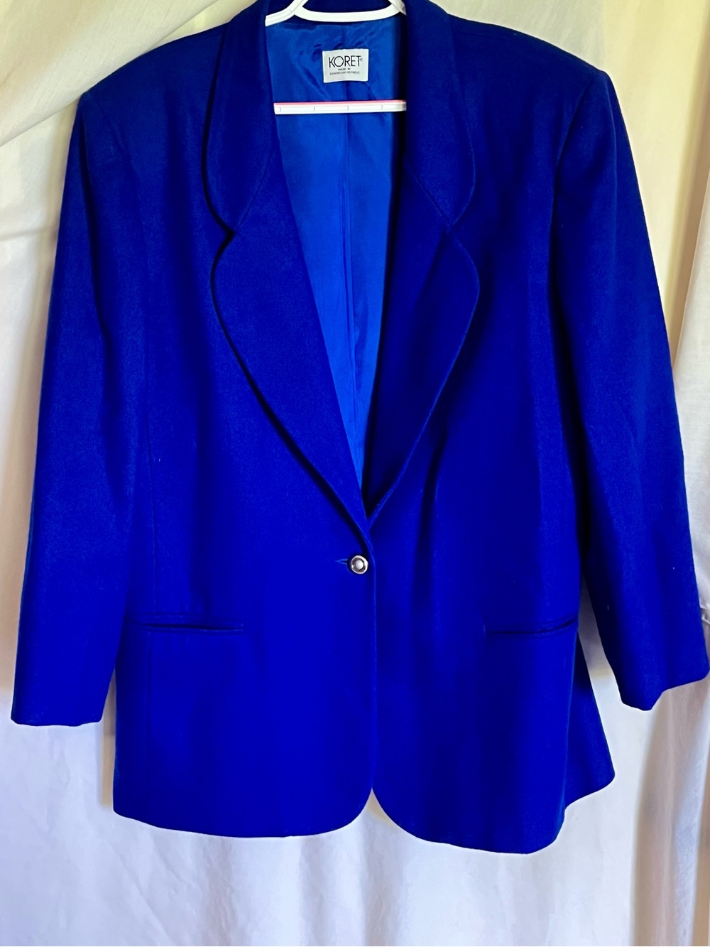 Vintage Koret 100% Wool Royal Blue Power Blazer Suit Jacket Coat 80s 90s Size 16